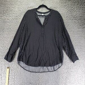 Old Navy Top Womens XXL Tall Black Polka Dot Lightweight Long Sleeve Blouse